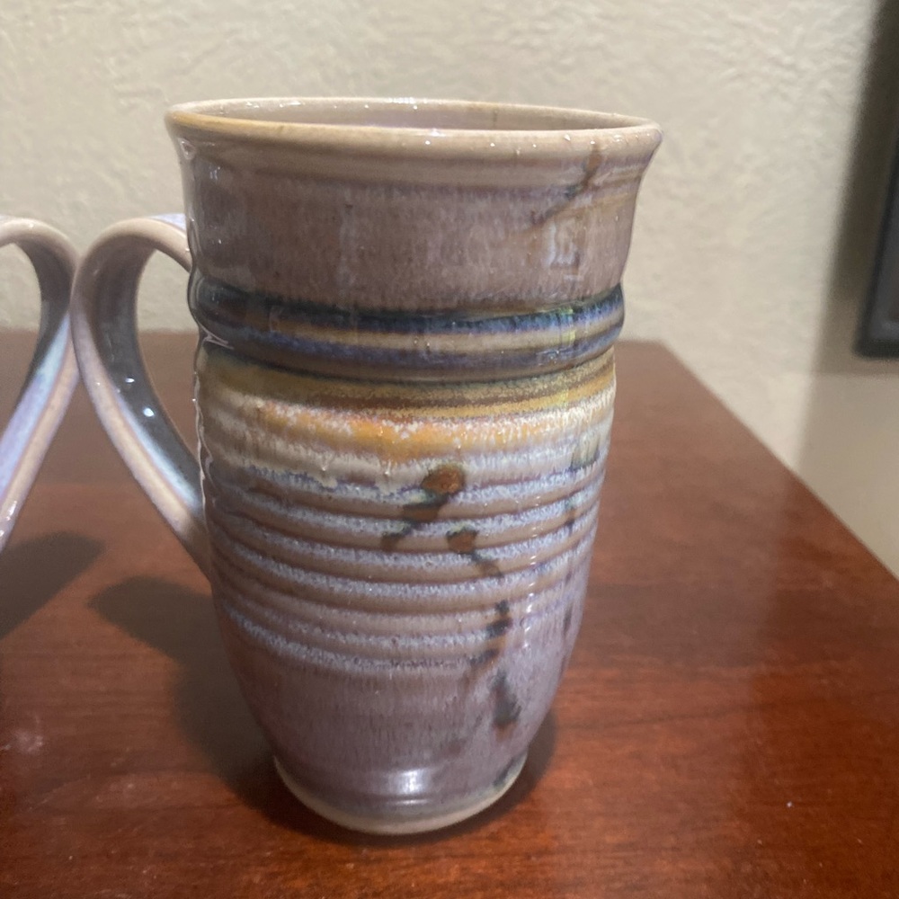 Handmade Stoneware Mugs - Lavender with Blue Accent (Set of 2) - Picture 5 of 7